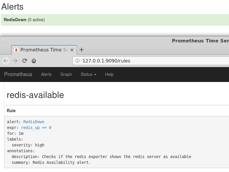 Screen shot of Prometheus alerting rule