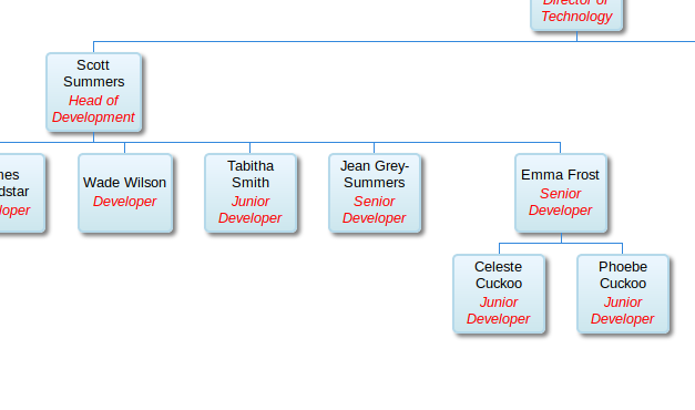 Organisation chart with names and titles