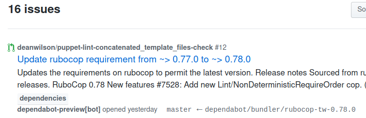 GitHub UI showing a raised Issue