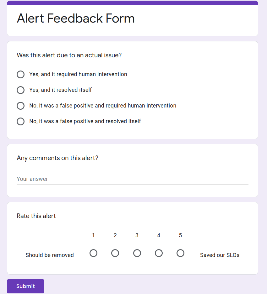 Google Form with questions from above example