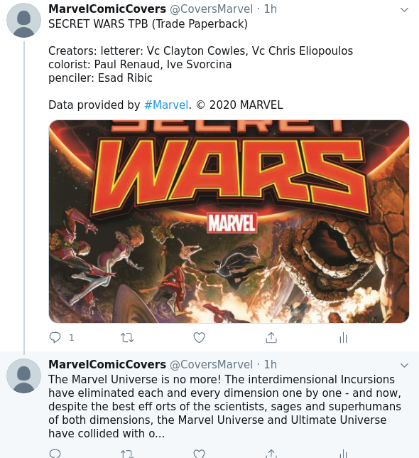 Tweet containing a comic cover and a description of the issue.