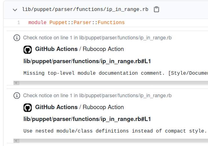 Rubocop output showing missing documentation